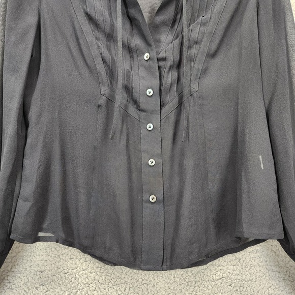 Banana Republic Sheer Pleated Neck Tie Long Sleeve Button Up Shirt Blouse Top XS - Picture 8 of 11